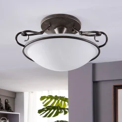 Lindby loftlampe Rando, sølv antik, glas, Ø 50 cm, E27