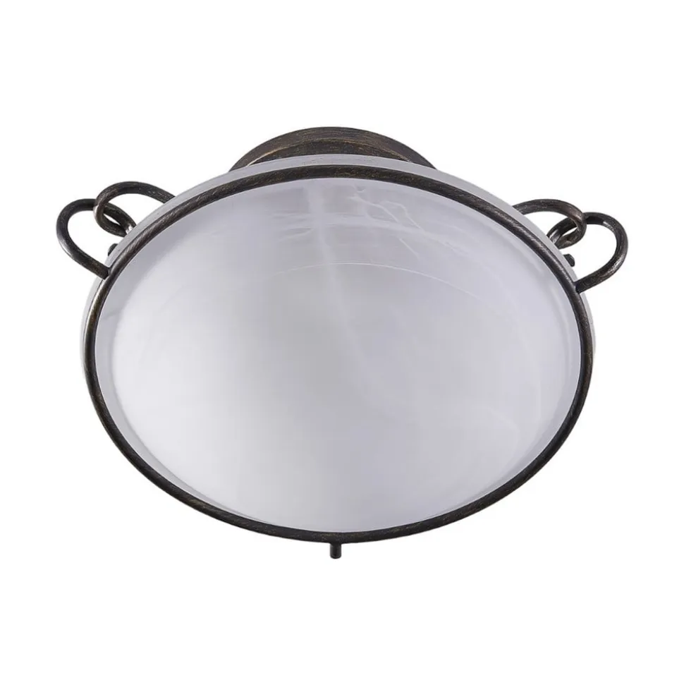 Lindby loftlampe Rando, sølv antik, glas, Ø 50 cm, E27