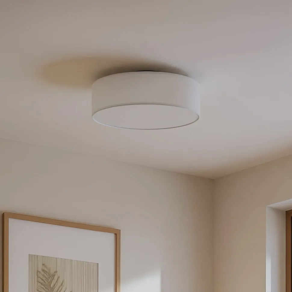Lindby loftlampe Sebatin, Ø 40 cm, hvid, stof, E27