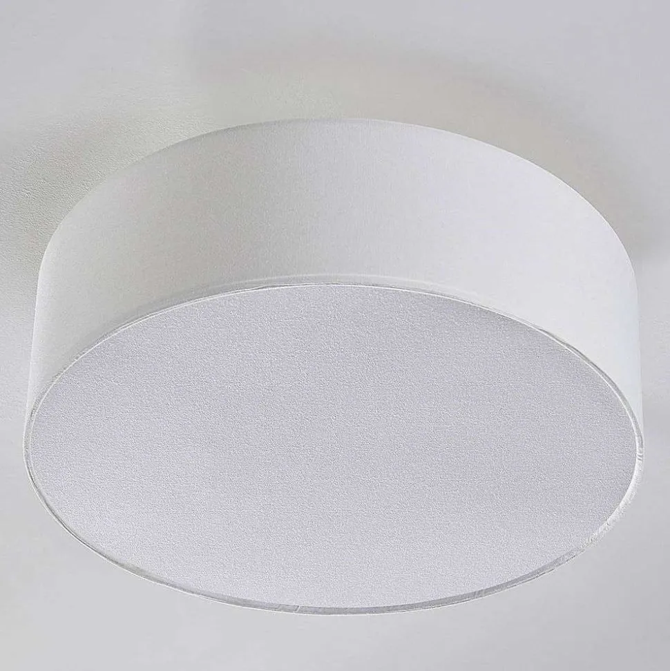 Lindby loftlampe Sebatin, Ø 40 cm, hvid, stof, E27
