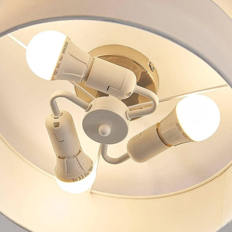Lindby loftlampe Sebatin, Ø 40 cm, hvid, stof, E27