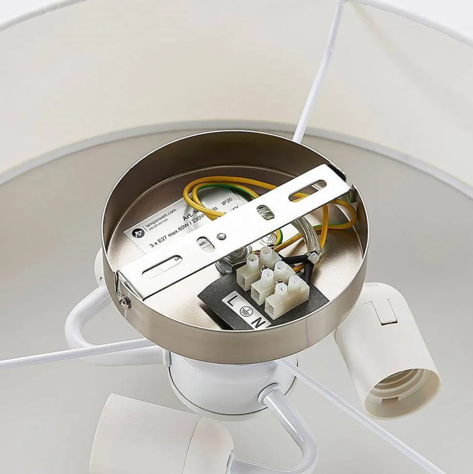 Lindby loftlampe Sebatin, Ø 40 cm, hvid, stof, E27