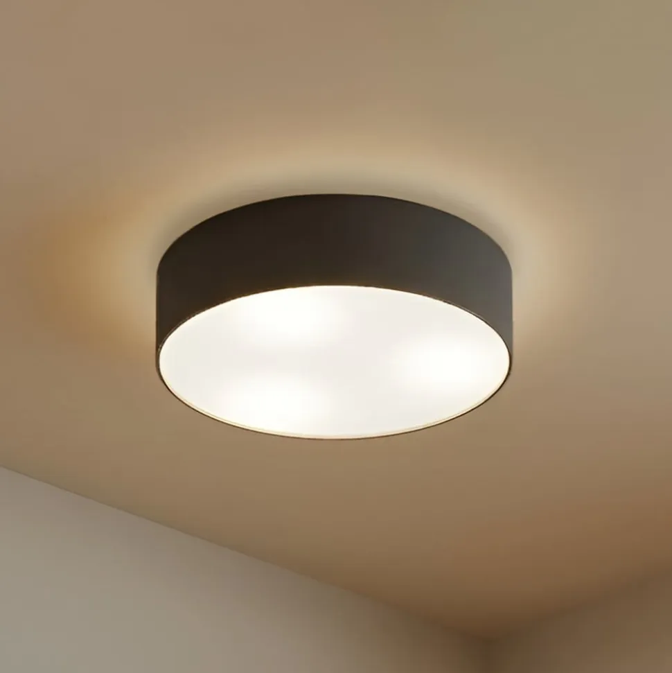 Lindby loftlampe Sebatin, Ø 40 cm, grå, stof, E27