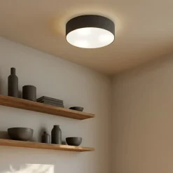 Lindby loftlampe Sebatin, Ø 40 cm, grå, stof, E27