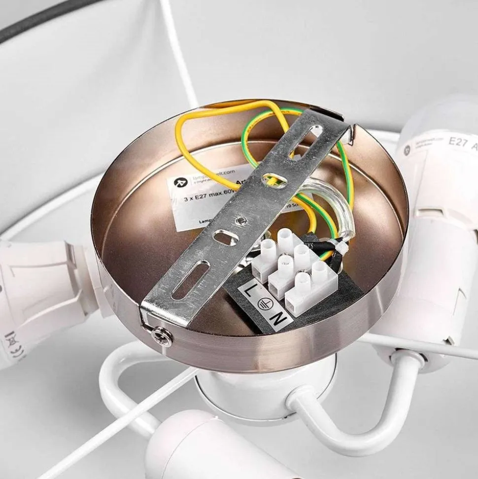 Lindby loftlampe Sebatin, Ø 40 cm, grå, stof, E27