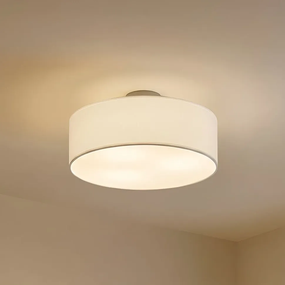 Lindby loftlampe Sebatin, Ø 40 cm, hvid, stof, E27