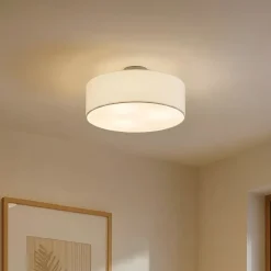Lindby loftlampe Sebatin, Ø 40 cm, hvid, stof, E27