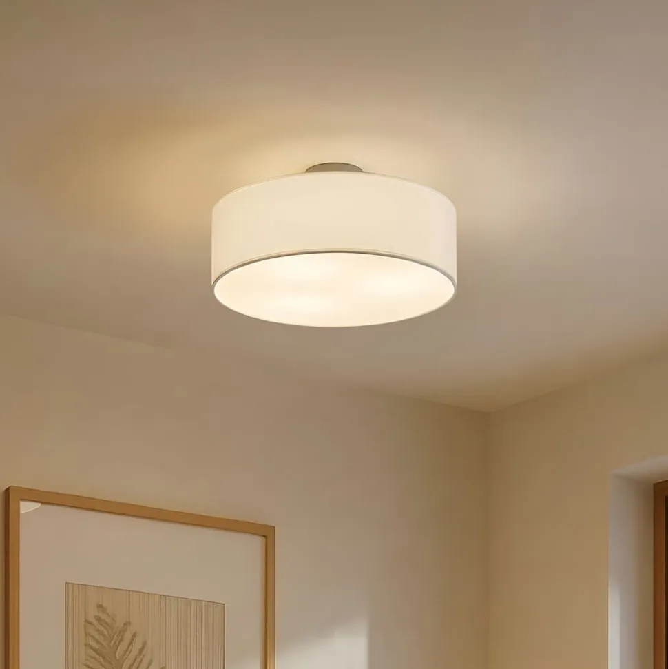 Lindby loftlampe Sebatin, Ø 40 cm, hvid, stof, E27