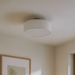 Lindby loftlampe Sebatin, Ø 40 cm, hvid, stof, E27