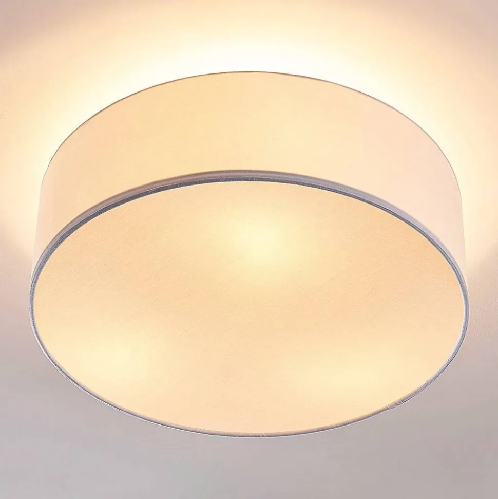 Lindby loftlampe Sebatin, Ø 40 cm, hvid, stof, E27