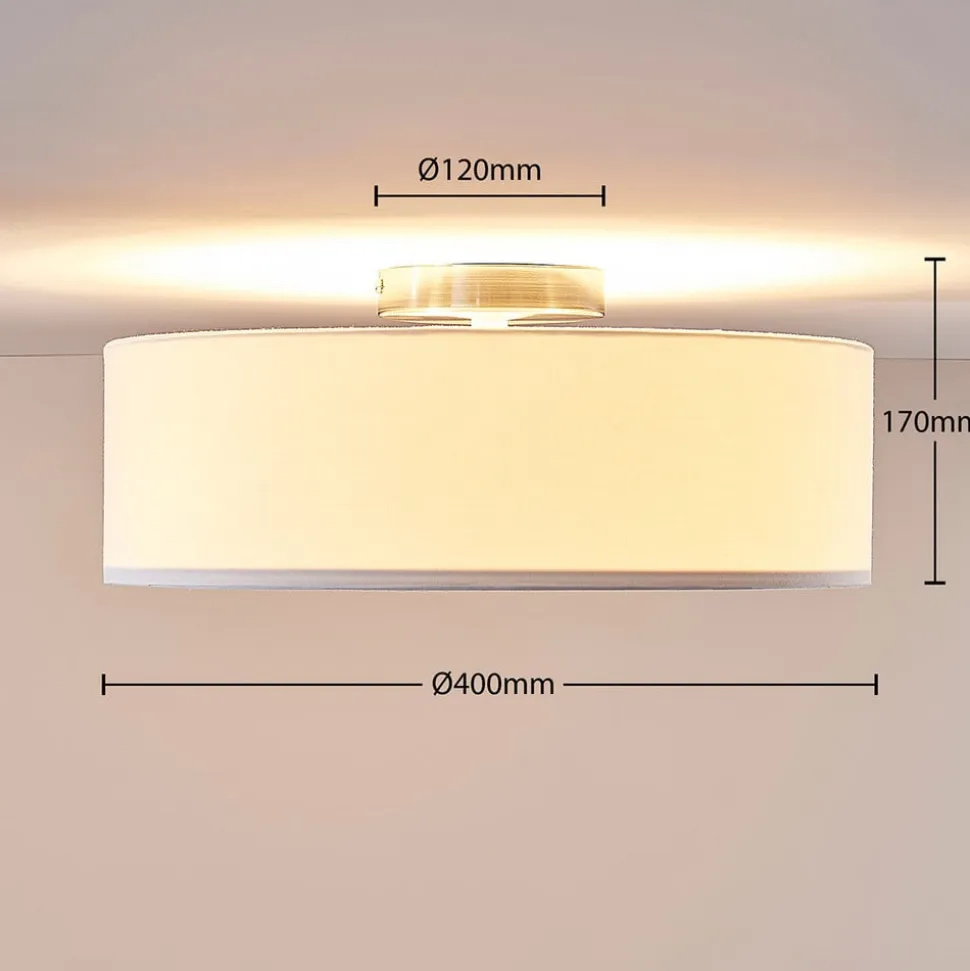 Lindby loftlampe Sebatin, Ø 40 cm, hvid, stof, E27