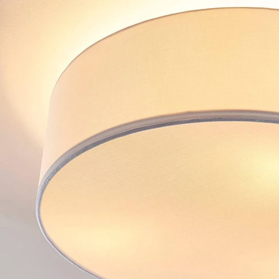 Lindby loftlampe Sebatin, Ø 40 cm, hvid, stof, E27