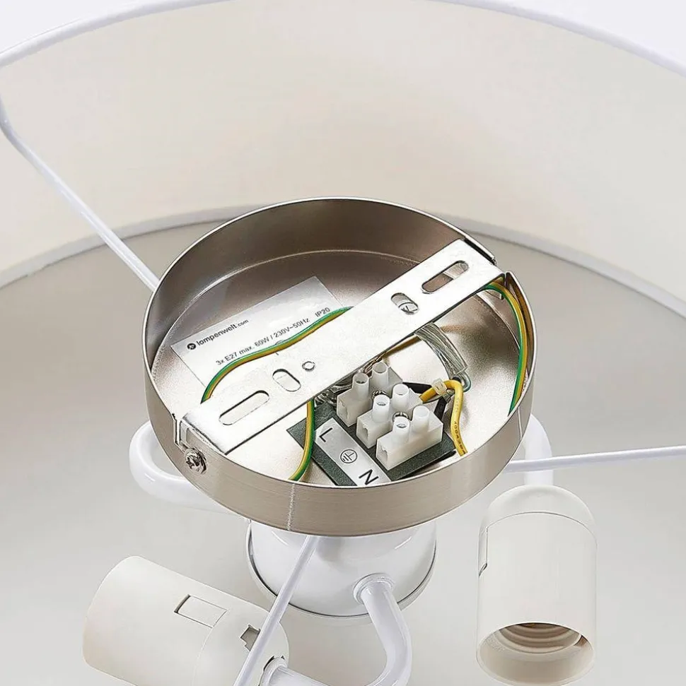 Lindby loftlampe Sebatin, Ø 40 cm, hvid, stof, E27