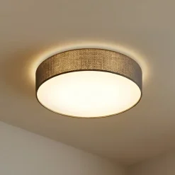 Lindby loftlampe Sebatin, Ø 50 cm, grå, stof, E27