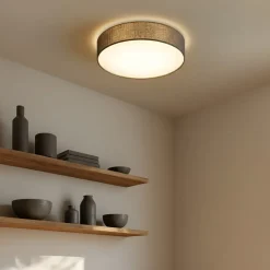 Lindby loftlampe Sebatin, Ø 50 cm, grå, stof, E27