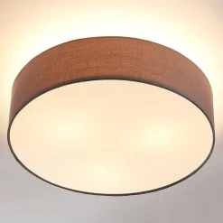 Lindby loftlampe Sebatin, Ø 50 cm, grå, stof, E27