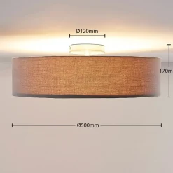 Lindby loftlampe Sebatin, Ø 50 cm, grå, stof, E27