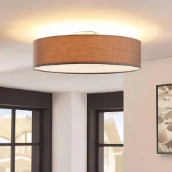 Lindby loftlampe Sebatin, Ø 50 cm, grå, stof, E27