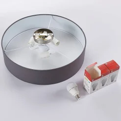 Lindby loftlampe Sebatin, Ø 50 cm, grå, stof, E27
