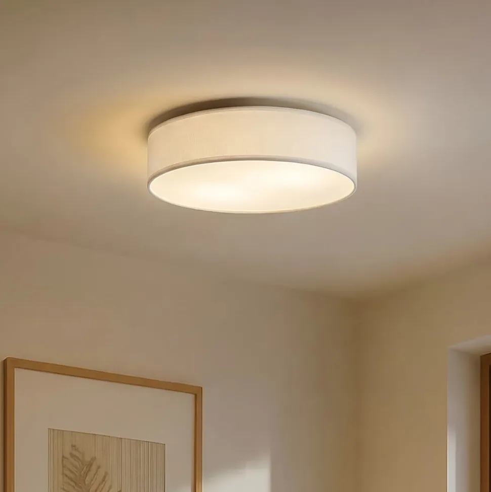Lindby loftlampe Sebatin, Ø 50 cm, hvid, stof, E27
