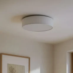 Lindby loftlampe Sebatin, Ø 50 cm, hvid, stof, E27