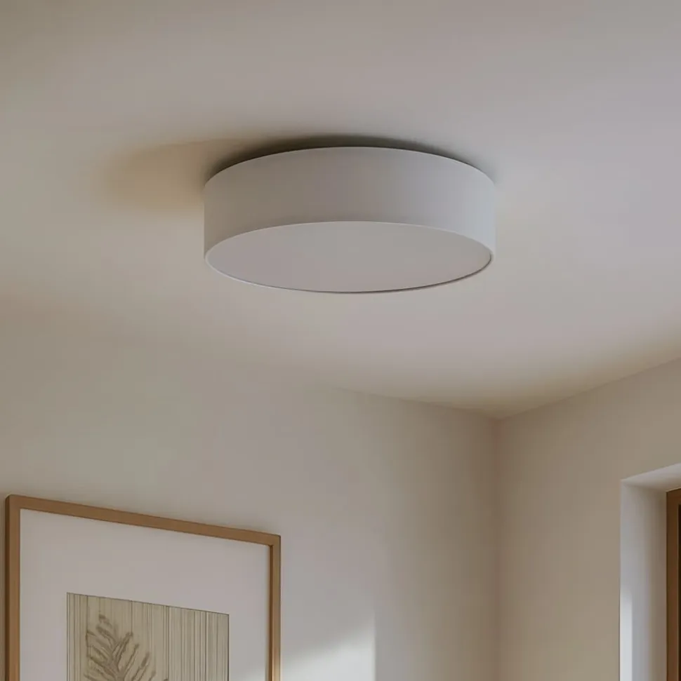 Lindby loftlampe Sebatin, Ø 50 cm, hvid, stof, E27