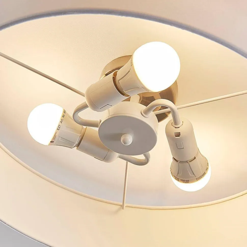 Lindby loftlampe Sebatin, Ø 50 cm, hvid, stof, E27