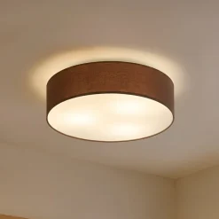 Lindby loftlampe Sebatin, Ø 50 cm, lysebrun, stof, E27