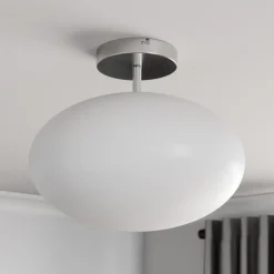 Lindby loftlampe Sonika, Ø 40 cm, nikkelfarvet, glas, E27