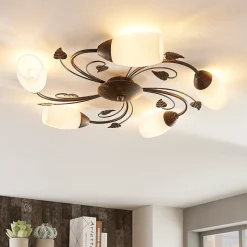 Lindby loftlampe Stefania, 5 lyskilder, sort/guld, Ø58cm