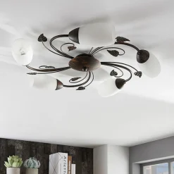 Lindby loftlampe Stefania, 5 lyskilder, sort/guld, Ø58cm