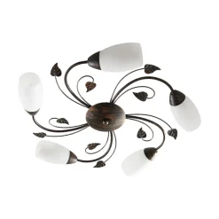 Lindby loftlampe Stefania, 5 lyskilder, sort/guld, Ø58cm