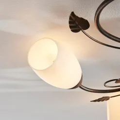 Lindby loftlampe Stefania, 5 lyskilder, sort/guld, Ø58cm