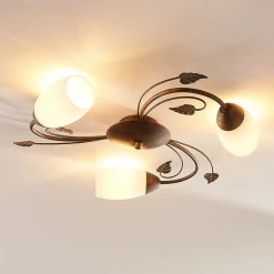 Lindby loftlampe Stefania, 3 lyskilder, Ø 46 cm, sort/guld