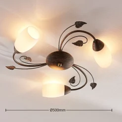 Lindby loftlampe Stefania, 3 lyskilder, Ø 46 cm, sort/guld