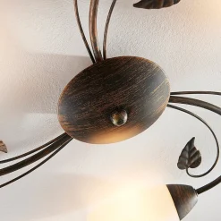 Lindby loftlampe Stefania, 3 lyskilder, Ø 46 cm, sort/guld