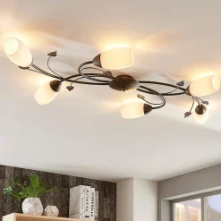Lindby loftlampe Stefania, 6 lyskilder, sort/guld, 68 cm
