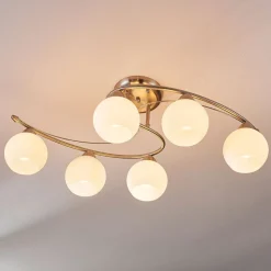 Lindby loftlampe Svean, 6 lyskilder, hvid, glas, længde 75 cm