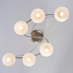 Lindby loftlampe Svean, 6 lyskilder, hvid, glas, længde 75 cm