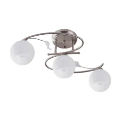 Lindby loftlampe Svean, 3 lyskilder, nikkel/hvid, glas, længde 60 cm