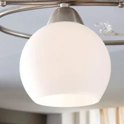 Lindby loftlampe Svean, 3 lyskilder, nikkel/hvid, glas, længde 60 cm