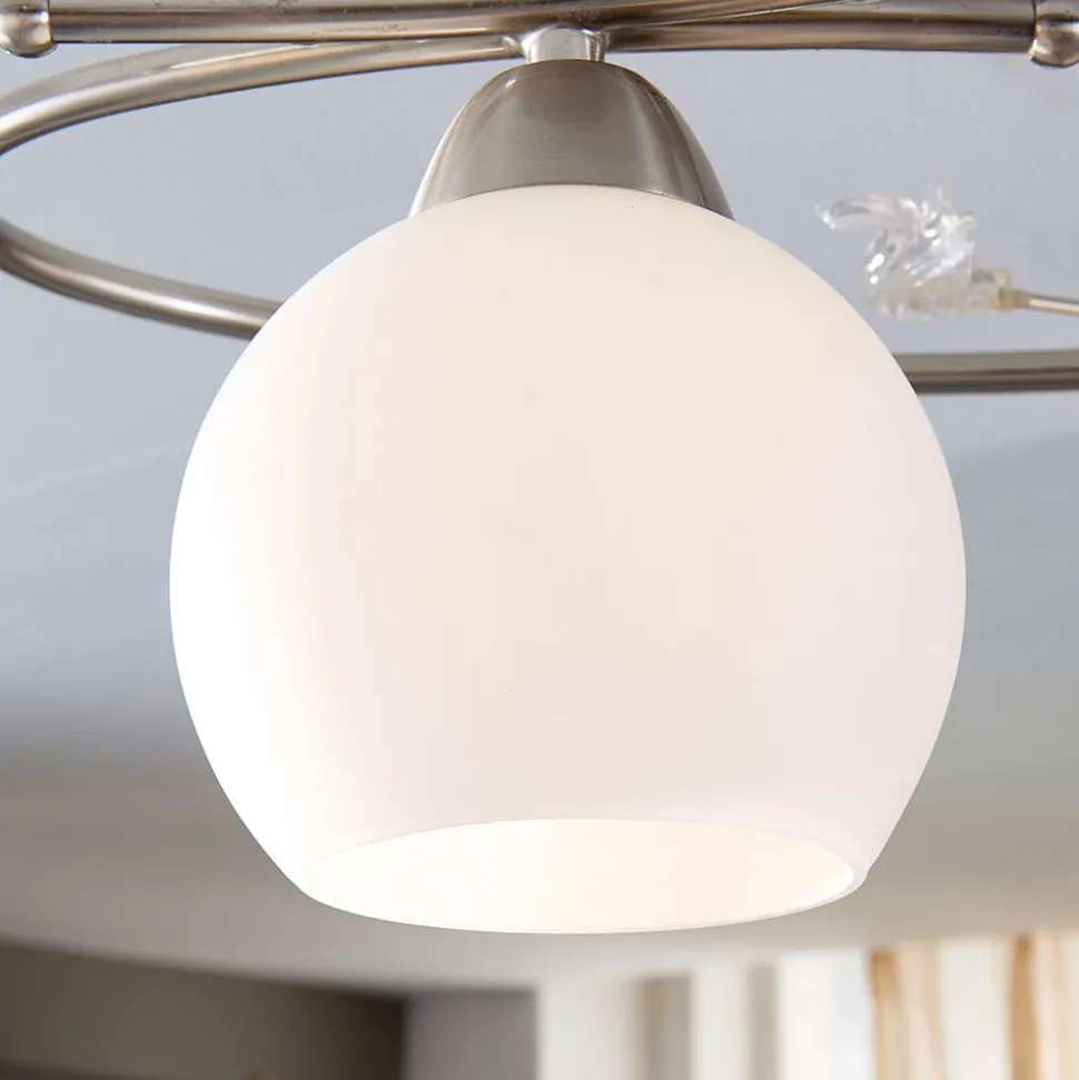 Lindby loftlampe Svean, 3 lyskilder, nikkel/hvid, glas, længde 60 cm