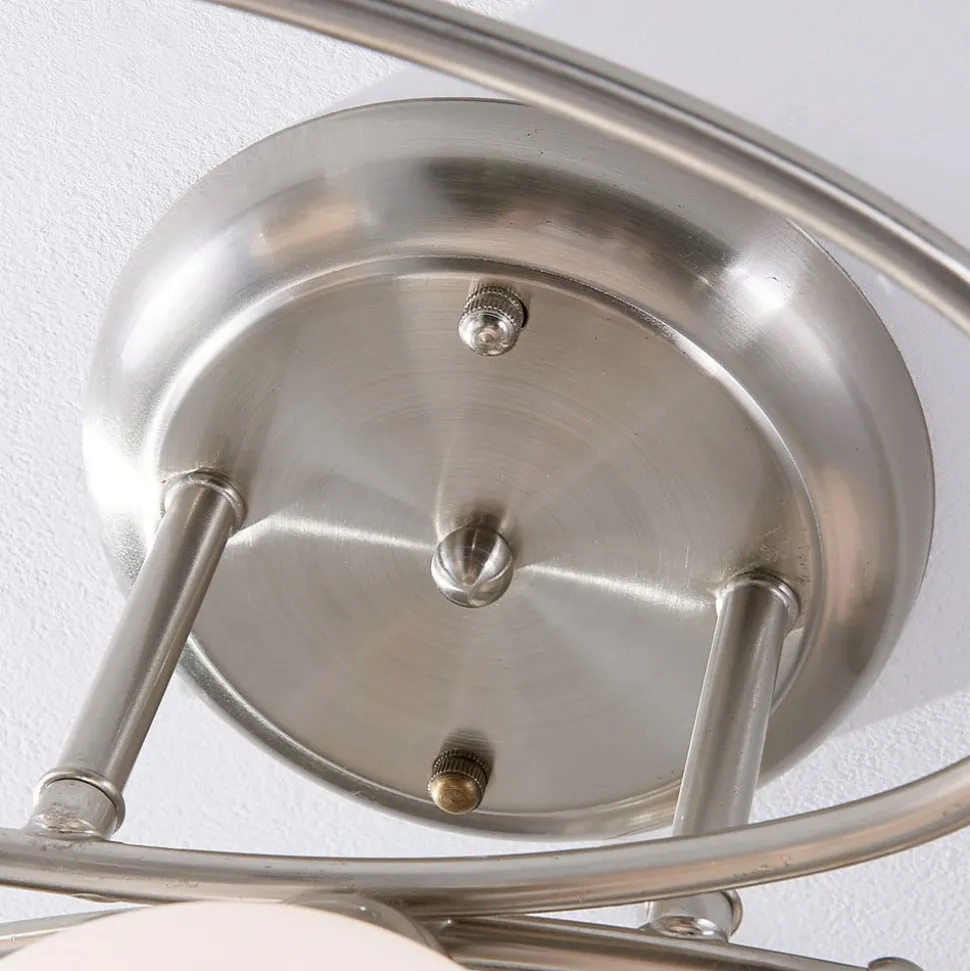 Lindby loftlampe Svean, 3 lyskilder, nikkel/hvid, glas, længde 60 cm