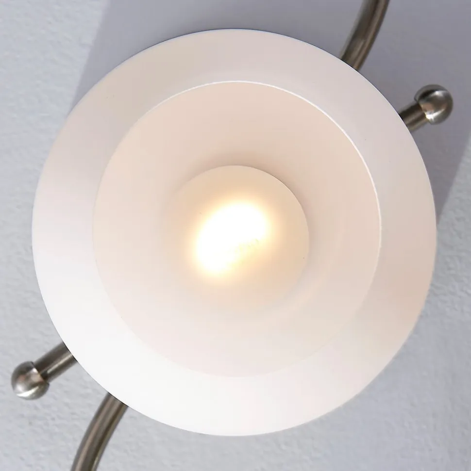 Lindby loftlampe Svean, 3 lyskilder, nikkel/hvid, glas, længde 60 cm