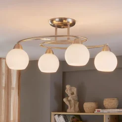 Lindby loftlampe Svean, 4-lys, hvid, glas, længde 42,5 cm