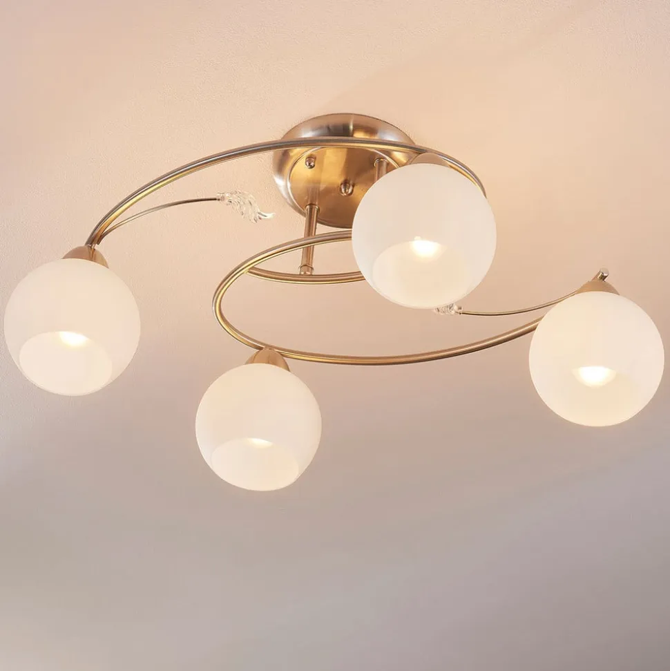 Lindby loftlampe Svean, 4-lys, hvid, glas, længde 42,5 cm