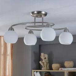 Lindby loftlampe Svean, 4-lys, hvid, glas, længde 42,5 cm