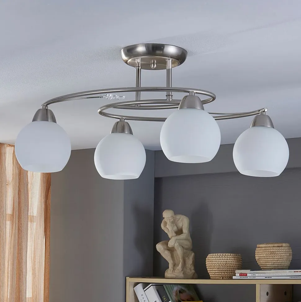 Lindby loftlampe Svean, 4-lys, hvid, glas, længde 42,5 cm