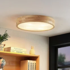 Lindby loftlampe Tanju, Ø 50 cm, 4 lyskilder, egetræ, E27