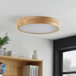 Lindby loftlampe Tanju, Ø 50 cm, 4 lyskilder, egetræ, E27